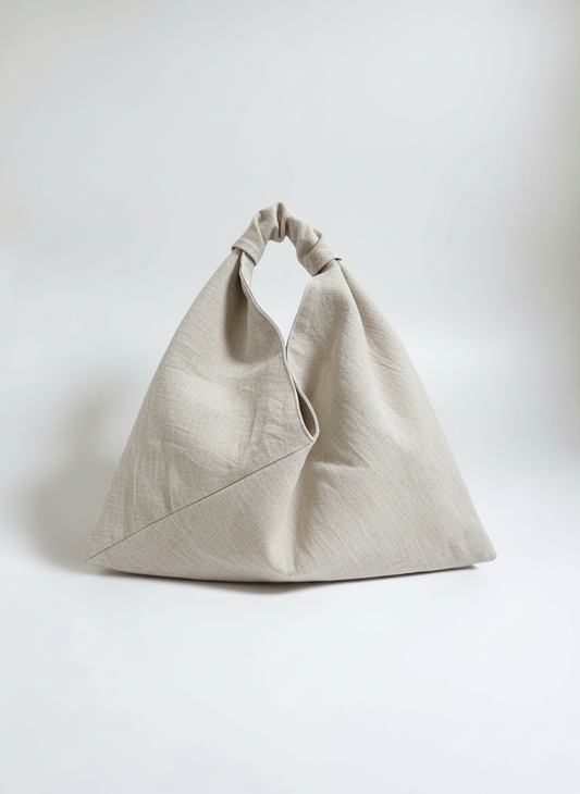 Stone linen origami bag small – handmade linen shoulder bag by Esra Kayira brand