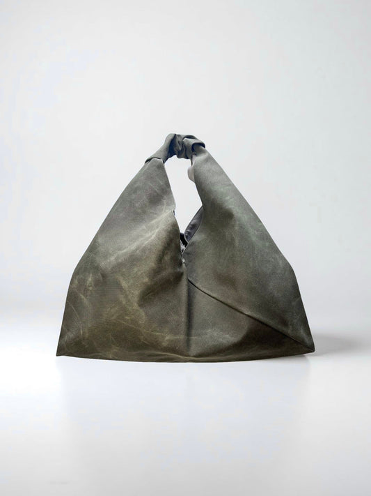 Waxed canvas origami midi bag handcrafted in Turkey by Esra Kayira brand