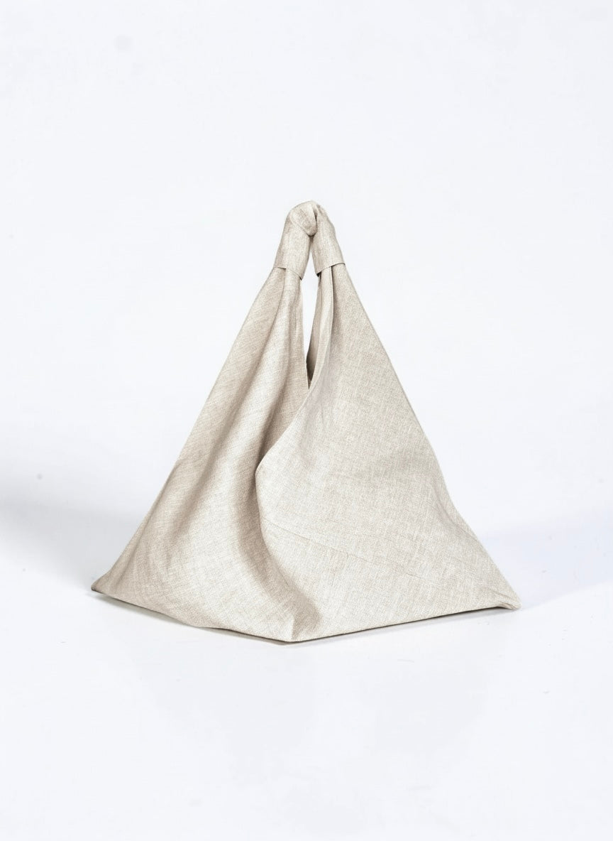 Stone linen origami bag midi – handmade linen shoulder bag by Esra Kayira brand