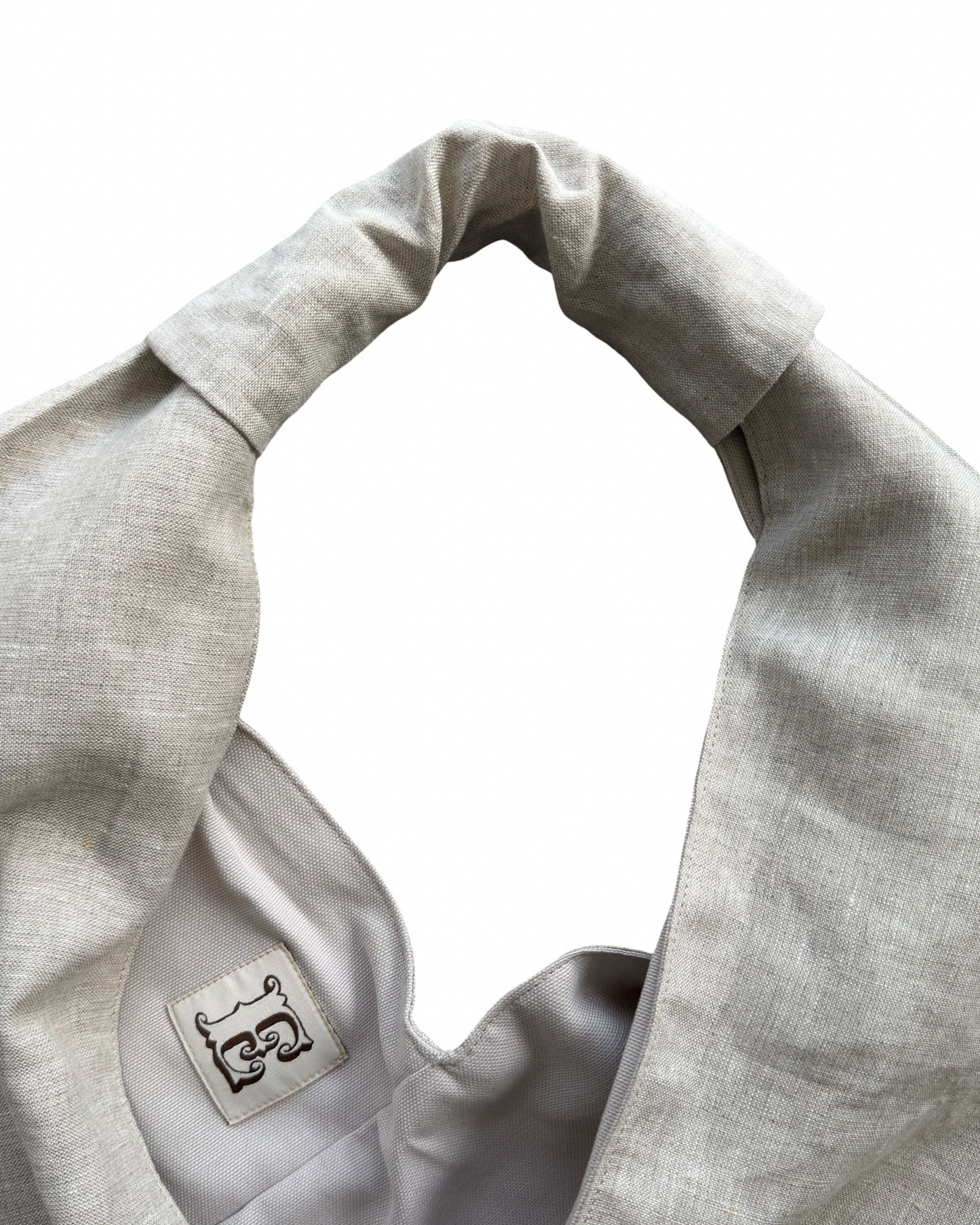 Stone linen origami bag midi, lining detail – handmade linen shoulder bag by Esra Kayira brand